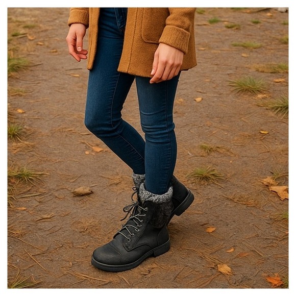 Cliffs by WHITE MOUNTAIN Shoes - Cliffs White Mountain 8.5 Black LaceUp Ankle Boots Sweater Cuff Combat Retro Y2K